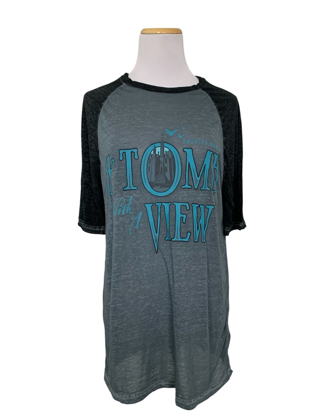 Disney Parks Baseball T Short Adult Sz S A Tomb With A View Haunted Mansion Gray